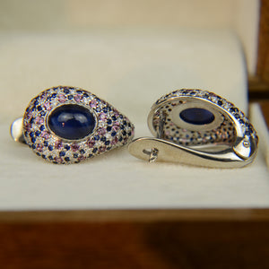 14K solid white gold earrings with genuine sapphires and diamonds / Серьги с натуральными сапфирами и бриллиантами в белом золоте 585 пробы